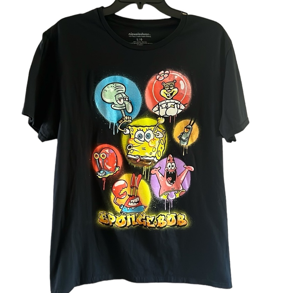 Nickelodeon SpongeBob screen print black cotton tshirt short sleeves size Large